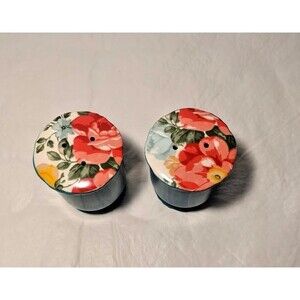 Pioneer Woman Salt & Pepper Shakers Vintage Floral Stoneware Teal Blue 3"